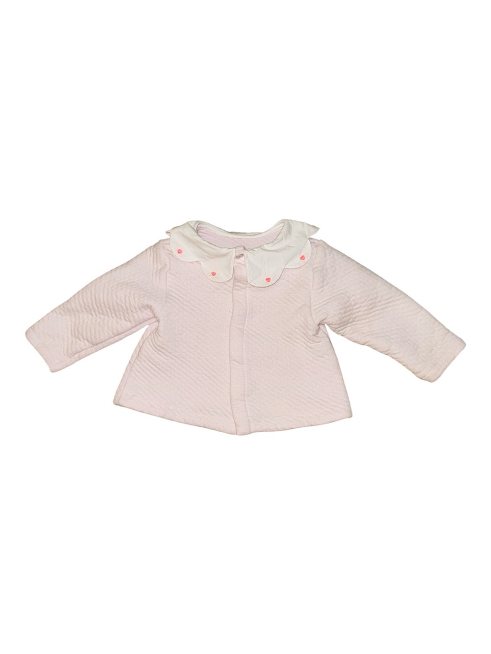 Jacadi Paris Baby Girl Pink Quilted Cardigan 12M 74cm Scallop Heart Collar